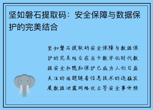 坚如磐石提取码：安全保障与数据保护的完美结合